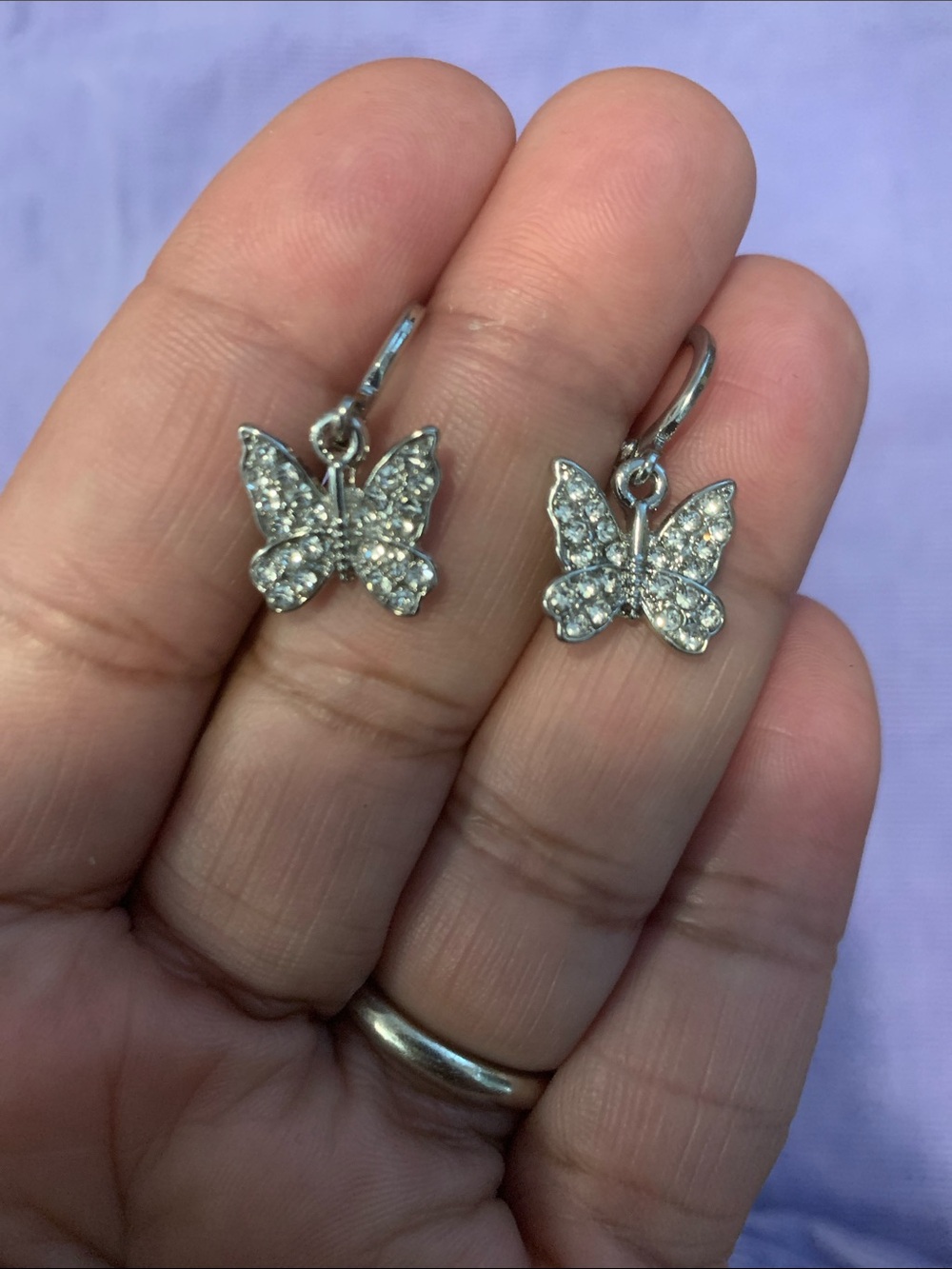 Silver Crystal Butterfly Small Hoops Earrings